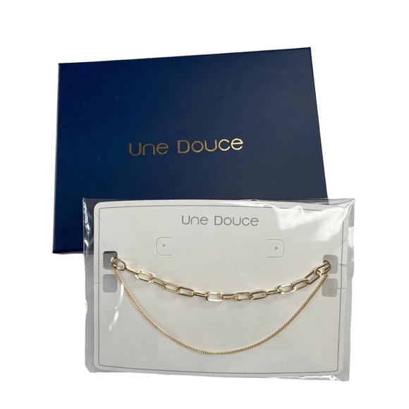 New Une Douce Gold Tone Double Stranded Chain Link Necklace - Picture 1 of 7